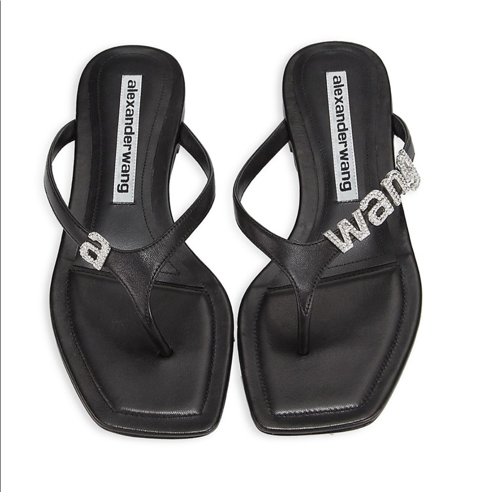 Alexander Wang Ivy Rhinestone Logo Leather Thong Sandals size 38.5 worn once